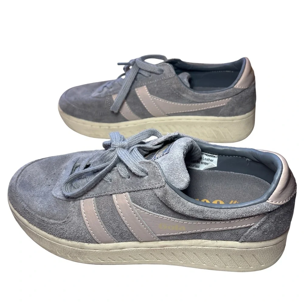 Gola Grandslam Suede Platform Gray and Tan Sneakers 7